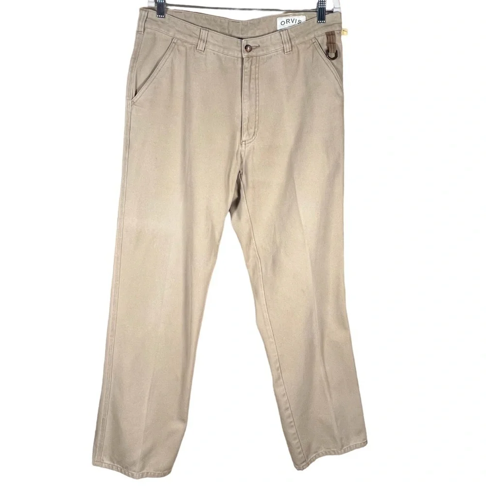 Orvis Men’s Heavyweight Cotton Textured Rugged Tan Pants With Leather Trim W36 …